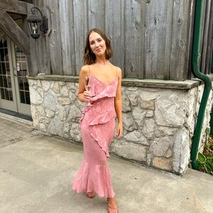Pink Jacquard Midi Dress